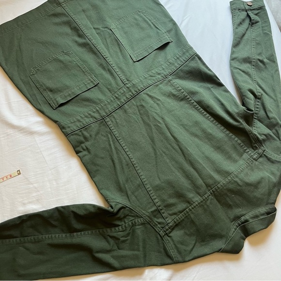 G. by GOOP army green olive denim button up utility long sleeve shirt dress - Picture 2 of 6